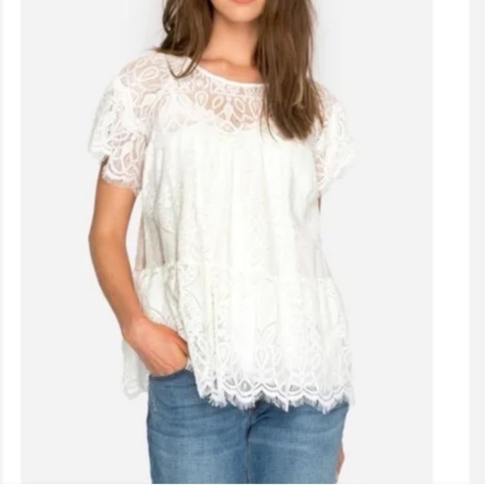 Johnny Was White Lace Peasant Blouse